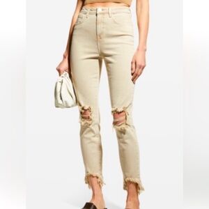 L’Agence High Rise Distressed Beige Jeans size 31